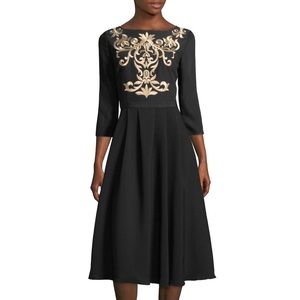 Ted Baker Shamari Gold Embroidered Dress in Black